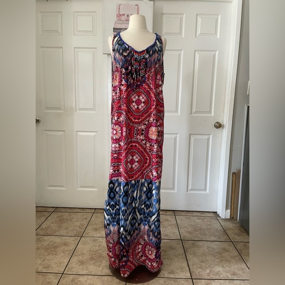 Alberto Makali Beaded Chain Printed Maxi Dress Size M - Picture 3 of 8